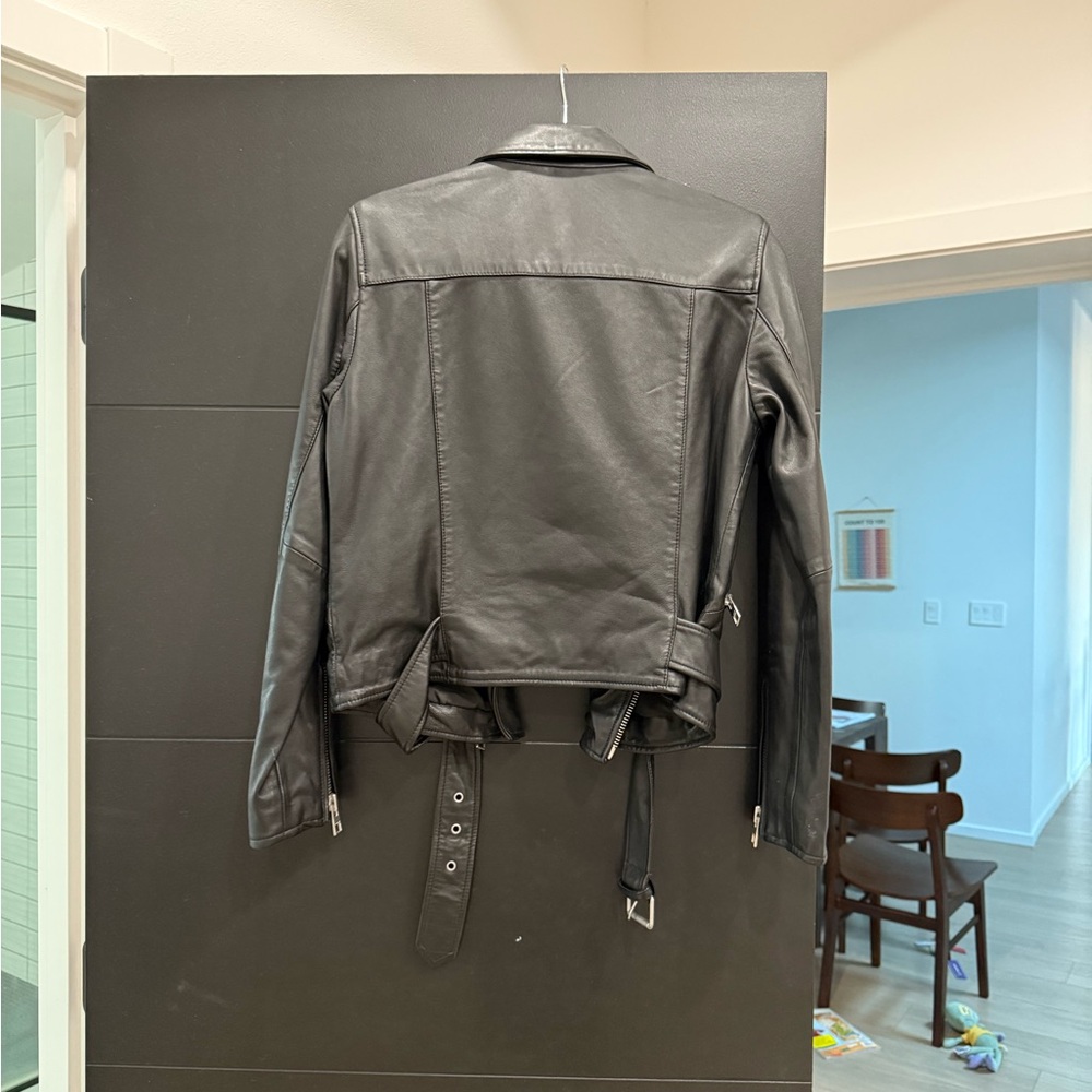 All Saints Charcoal Leather Moto Jacket - Picture 3 of 3